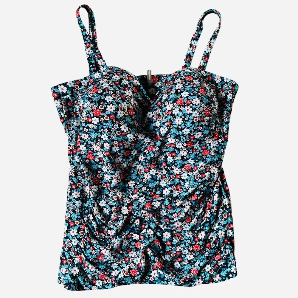 Lands’ End Chlorine Resistant Floral Underwire Tankini Adjustable Straps 14